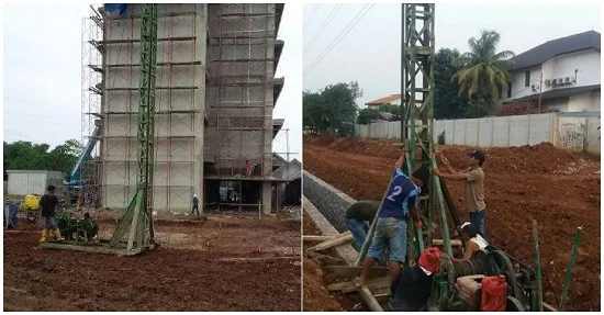 Pekerjaan jasa bore pile dengan alat bor di lokasi proyek